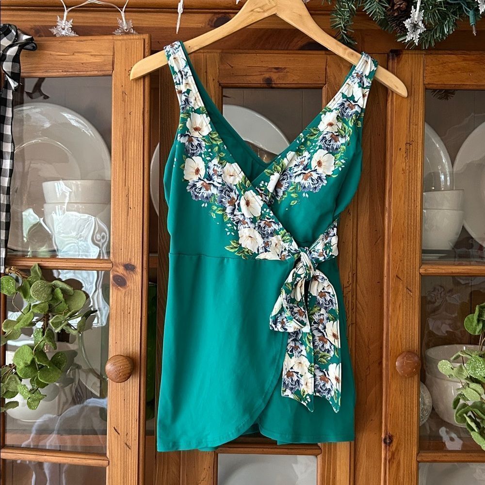 New Lands End Chlorine Resistance Mini Overlay Swimsuit with Functional Side Tie